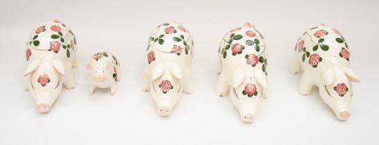 Collection of five Plichta mid 20th Century pigs, two of which lidded trinket pots (5)