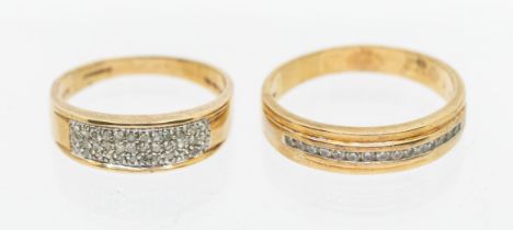 Two diamond and 9ct gold ring,  to include a half eternity ring, channel set with fifteen round