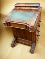 Mid Victorian walnut and mahogany Davenport with four side single drawers and four dummy drawers,