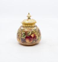 James Skerett for Royal Worcester - A small pot-pourri with cover, design titled "Hand Painted Fruit