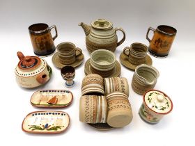 Broadstairs pottery - teapot, milk jug, sugar bowl, 6 cups and saucers, TG Green tankards and a