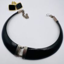 A tortoiseshell and white metal collar together with a Design Philipp box and a pair of black