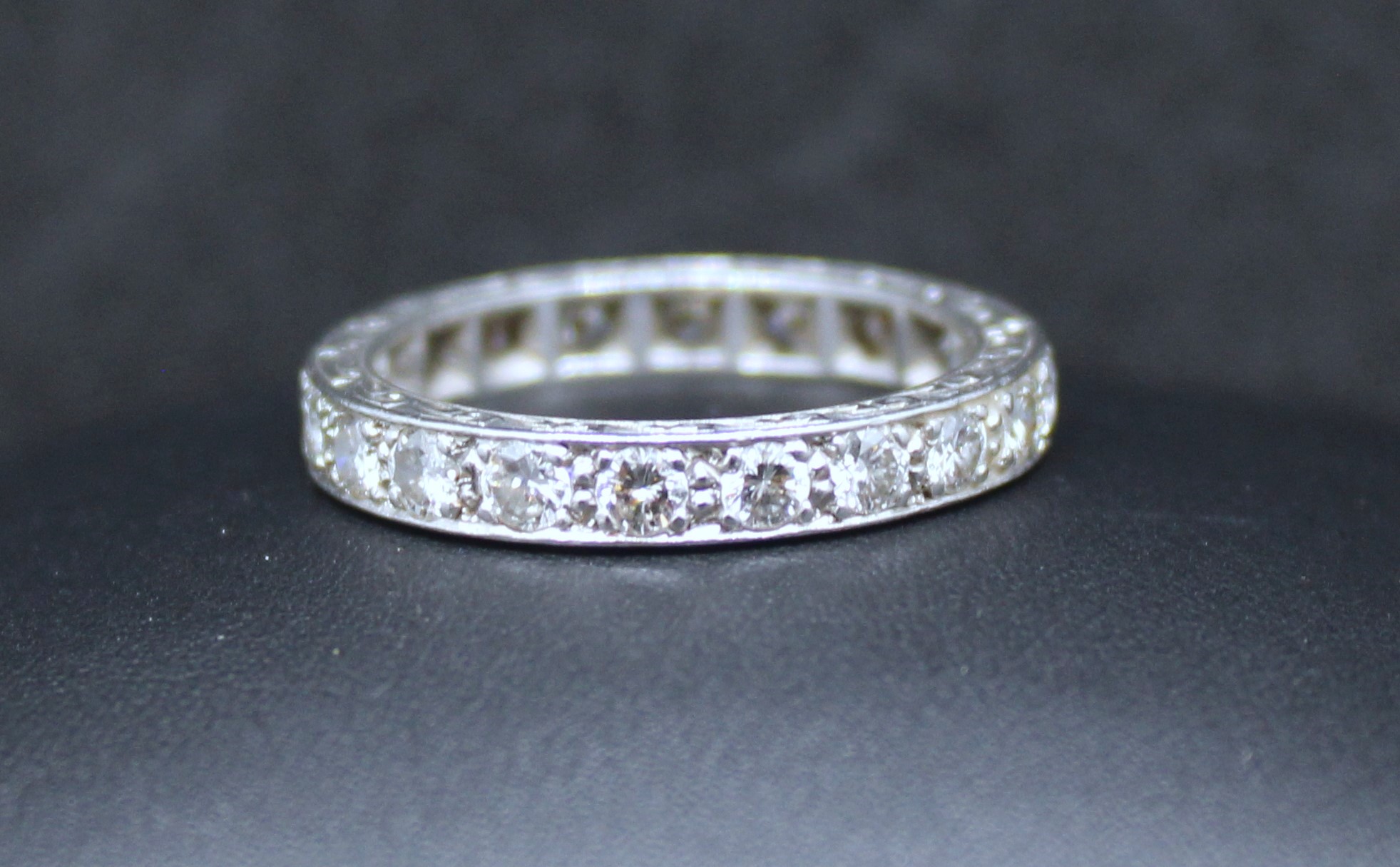 Platinum Diamond Full Eternity ring.  Hallmarked 'PLAT' for Platinum.  Diamonds are approx 2.5mm