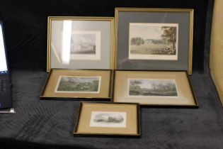 Five various topographical prints and views of country seats to include Trentham Hall Stafford,