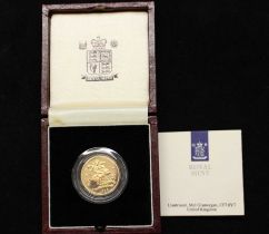 A Royal Mint, mint condition 1993 Elizabeth II Sovereign with original papers and box.