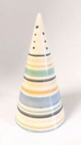 A trial Clarice cliff ? Deco conical sugar sifter, with banded decoration C1931 unmarked , but see