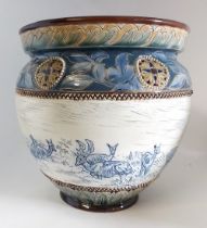 A 19th century Doulton Lambeth stoneware jardinière by Hannah Barlow dated for 1886 to base,