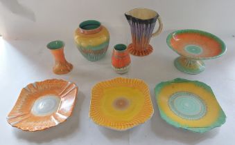 A Collection of Shelley drip ware C1930's to include a Tazza, 3 sandwich plates, a large jug and 3