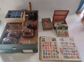 A job lot to include 3 cameras in leather cases , post cards from the 1930's onwards, a school