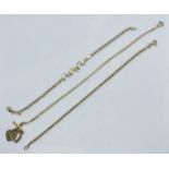 A collection of three 9ct gold bracelets. Featuring a Prince of Wales rope chain bracelet; one