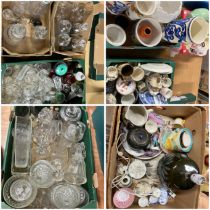 Three boxes of assorted (some damaged) ceramics and four boxes of glass ware