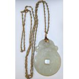 Pale Jade Pendant with 9ct Gold Chain. Jade pendant is approx 4.5cm height by approx 3cm width