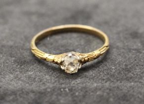 A 14ct Gold '585' stamped approx 0.40ct solitaire old mine cut diamond ring. Ring size R. Colour