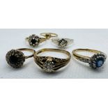 A collection of six 9ct gold dress rings, each set with diamond. Total approximate weight 12.5