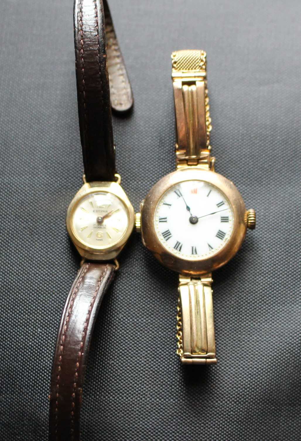 Two 9ct Gold Ladies mechanical watches. Consists of: 1.) 9ct Gold Ladies Mechanical Watch with 9ct