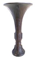 A 20th C trumpet Vase, made in Bronze, with Egyptian style  decoration,  Stands 24 cm high and 12.