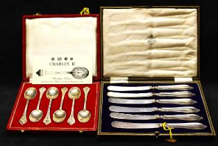 A set of six Charles II trifid style silver spoons by Francis Howard ltd Sheffield 1973 and a set of