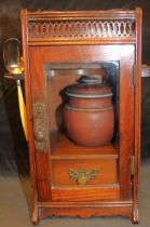 Smokers Cabinet with ceramic tobacco jar and gold gilted sterling silver spoon with yellow enamel