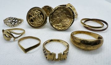 A collection of ten 9ct gold rings. Total approximate weight 20.2 grams.