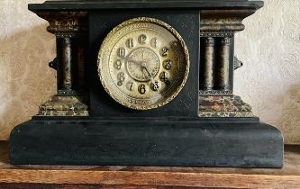 A 20th century painted lacquered and marble effect wooden clock by Gession Clocks & co, 8-day