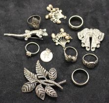 Joblot of Sterling silver jewellery and unmarked white metal jewellery. Includes six rings, three