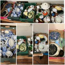 Five boxes of assorted ceramics including Royal Doulton, Foley, Carlton ware, Wedgwood, Minton. cups