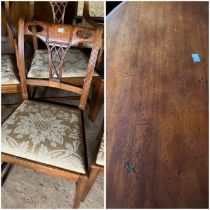 6 chairs and mid oak drop leaf table    73 H x 118 w 167 long