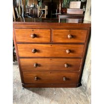Mahogany chest of two drawers over three resting on a rounded edge plinth/skirt