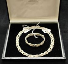 925 Sterling silver plaited necklace and matching bracelet set.  The necklace is approx 15 1/2