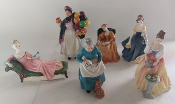 A collection of Royal Doulton figurines, to include Biddy Penny Farthing HN1845....Repose HN2272