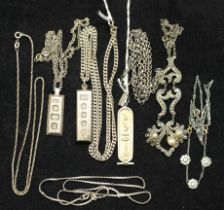 Joblot of Sterling silver jewellery.  Includes two sterling silver ingot pendants and chains. One of