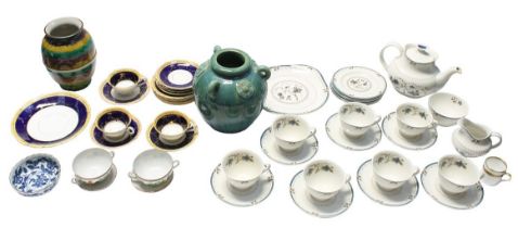 A mixed collection of ceramics to include; a Bourne Denby Danesby Ware three handled tyg vase in