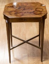 A George III mahogany sewing stand, rectangular with canted corners, the top opens to reveals