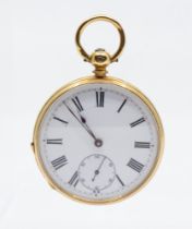 An early 20th Century ladies 18ct gold open faced pocket watch, comprising a white enamel dial, with