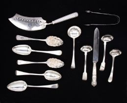 A collection of 18th & 19th Century flatware including: a pair of George II silver berry spoons,