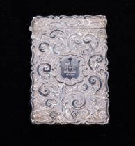 A Victorian silver castle top card case chased with Windsor Castle in high relief, the entire body