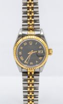 Rolex- a ladies Oyster Perpetual Date Just steel cased two tone wristwatch, circa 1980's, comprising