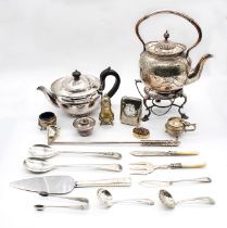 A collection of mostly 20th century silver plated items to include; a Mappin & Webb spirit kettle