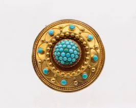 A 19th century turquoise set yellow metal mourning brooch, comprising a circular domed form, the