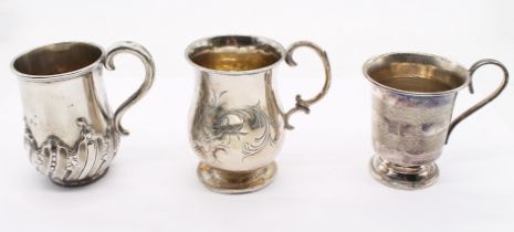 A Victorian silver baluster shaped Christening mug, engraved with flowers and initials, hallmarked