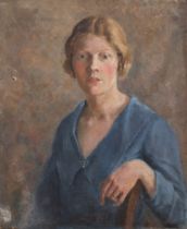 English School (20th Century) Portrait of a seated Lady in blue dress, circa 1920s oil on canvas, 61