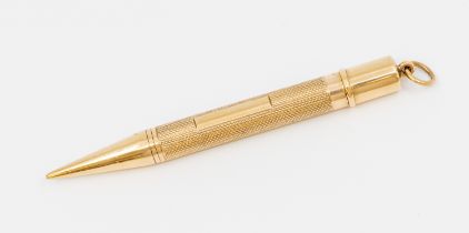 Sampson Mordan- a early 20th century  9ct gold pencil, comprising a cylindrical form with engine