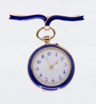 An early 20th century ladies 15ct gold and enamel pocket watch, comprising a round enamel dial