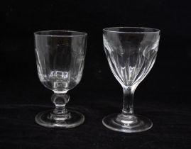 Two 19th Century glass facet cut large rummers, one bucket bowl with knopped stem, the other ogee