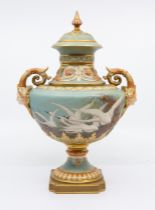 Charles Baldwin: an early 20th Century Royal Worcester porcelain vase and cover, the two handled urn