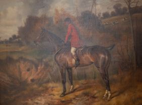 Alfred Wheeler Junior (1851-1932) Gone Away - Huntsman at covert watching fox  oil on canvas, 44 x