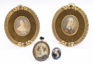 A pair of Continental oval paintings on plaques depicting an 18th Century Gentleman and Lady, each