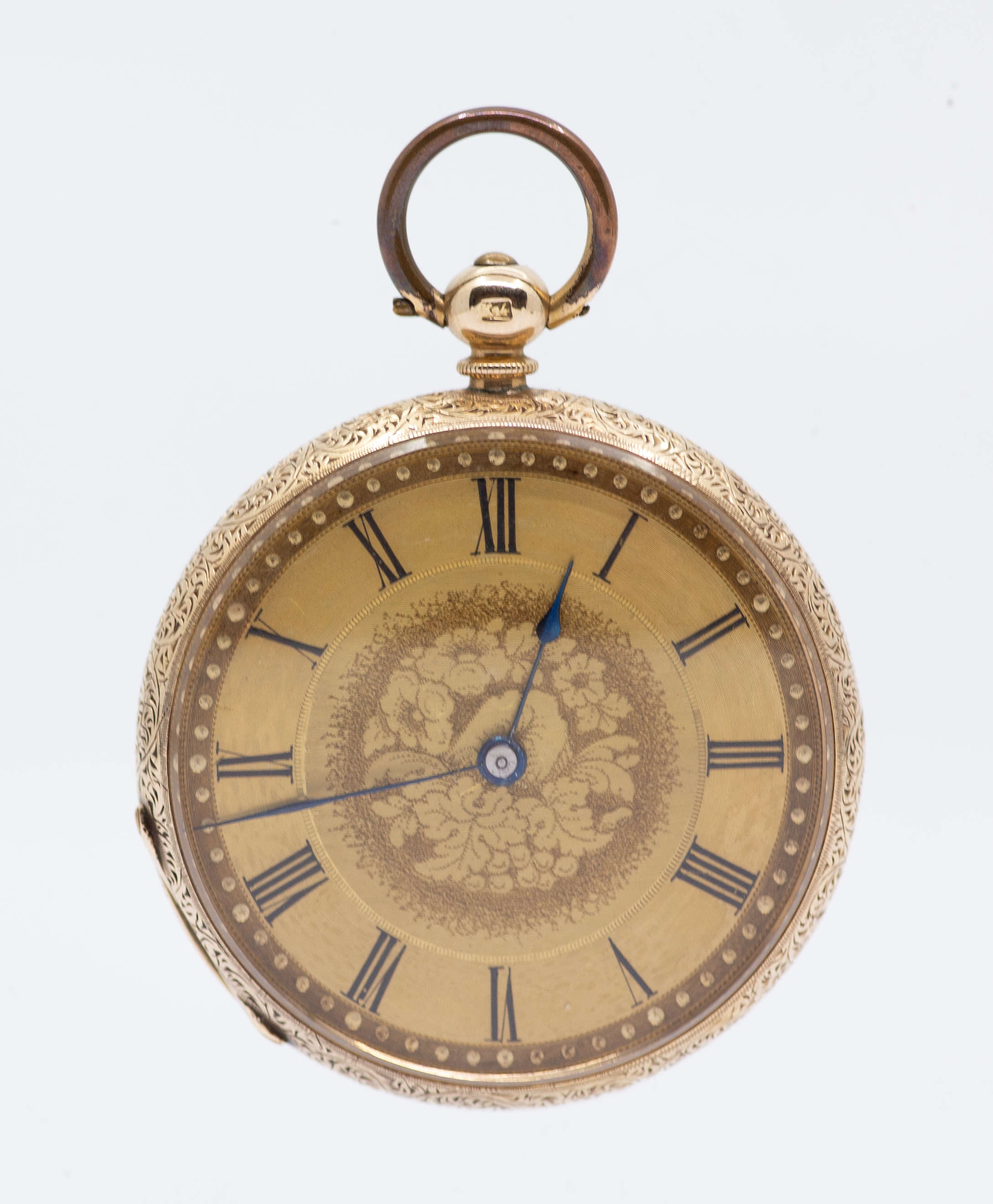 An early 20th Century ladies 14ct gold open faced pocket watch, comprising a gilt dial, with numeral