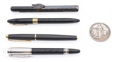 A Mont Blanc chrome ball point pen, the cover with illusion Mont Blanc emblem cabochon, uncased