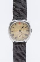 Longines- a gentleman's steel cased 1930's wristwatch, comprising a champagne dial signed Mappin,